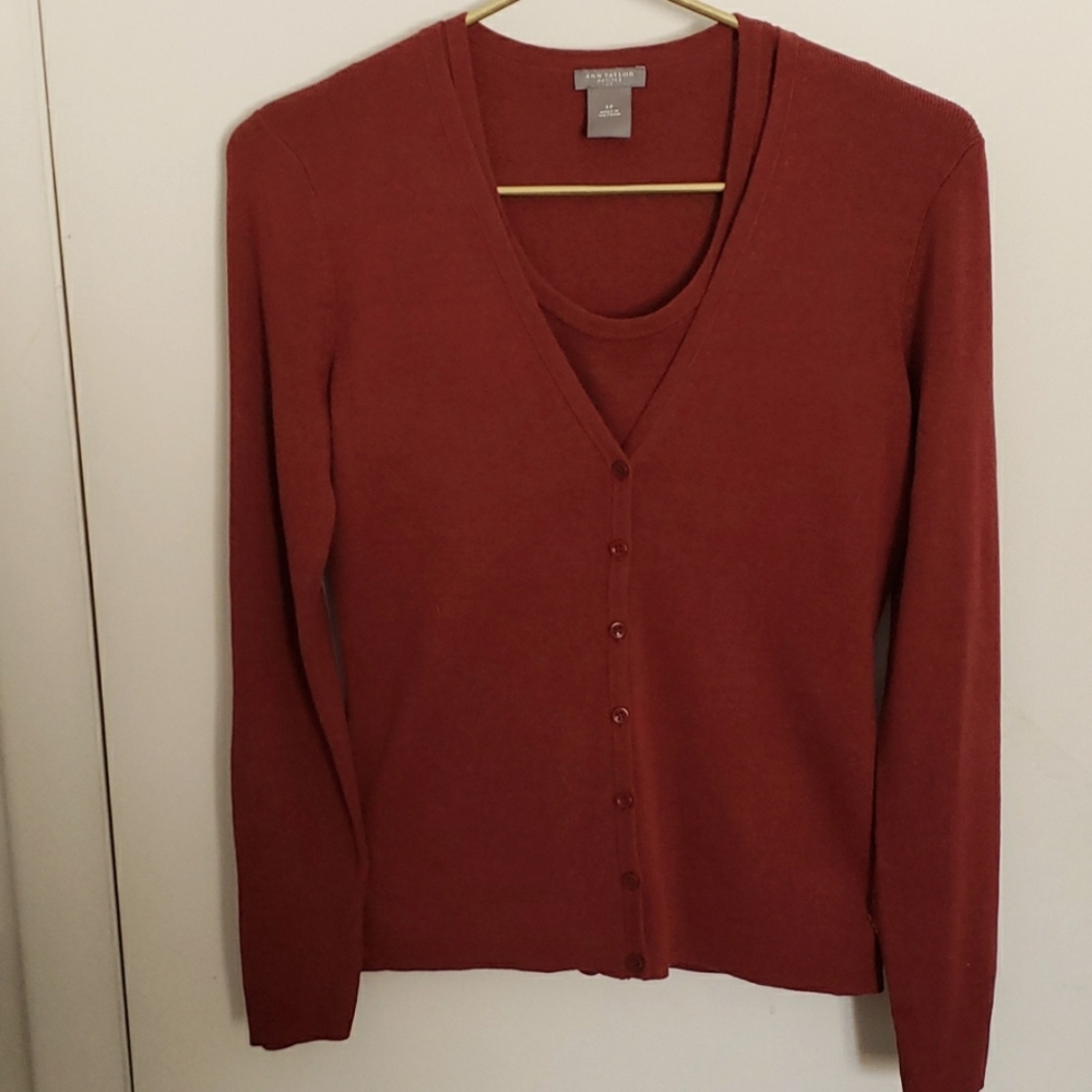 Ann Taylor Sweater Twin Set, Cardigan/Shell. Deep Rust. Small-Petite. Li…